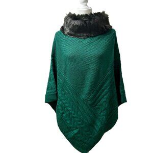 NEW | Talbots Faux Fur Cable Knit Poncho Green | Size S | NWT